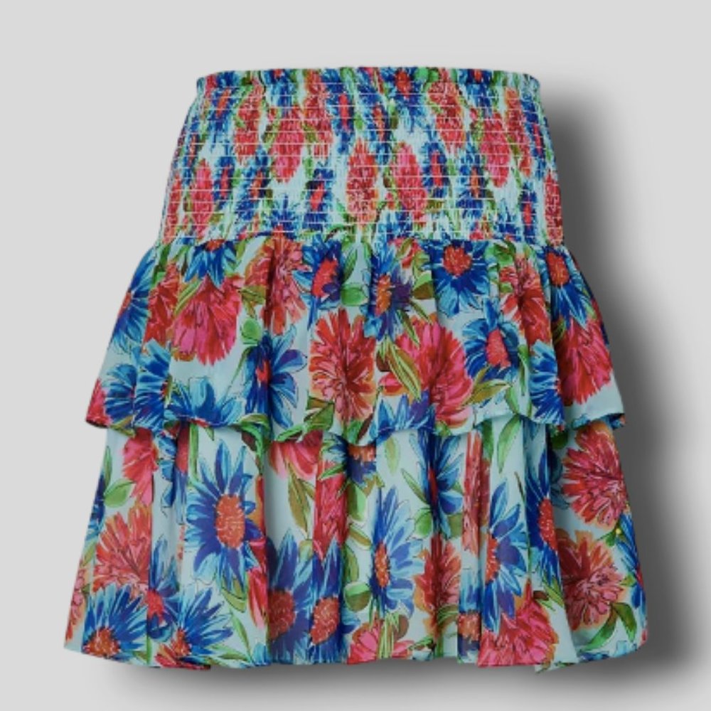 NWT Milly Women's Blue Wyatt Paint Floral Mini Skirt $350